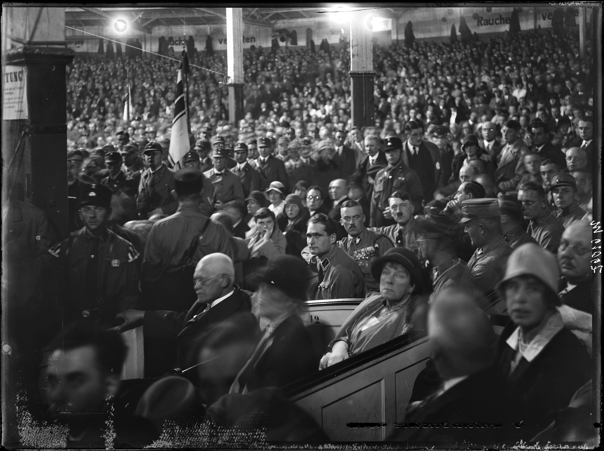 Adolf Hitler, Rudolf Hess, Pfeffer von Salomon and Elsa Bruckmann at the Zirkus Krone in Munich during a rallyof the Bavarian State Committee for theGerman referendum